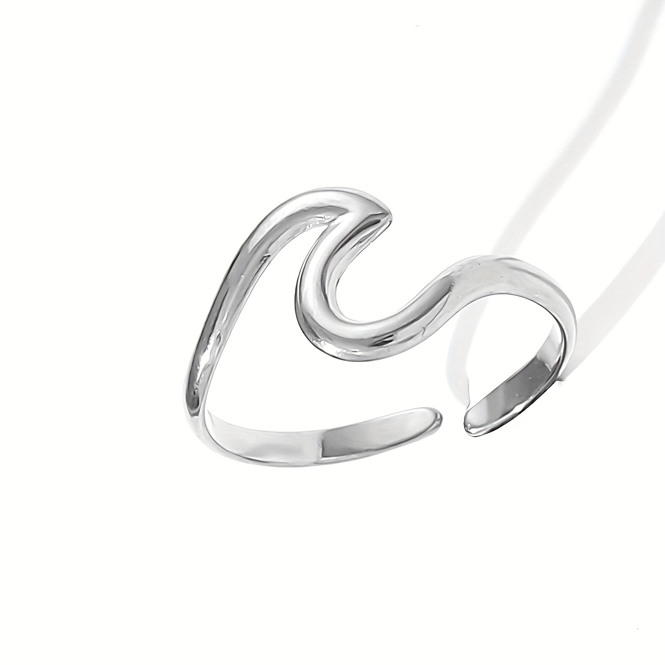 Wave Inspired Stainless Steel Open Ring for Women